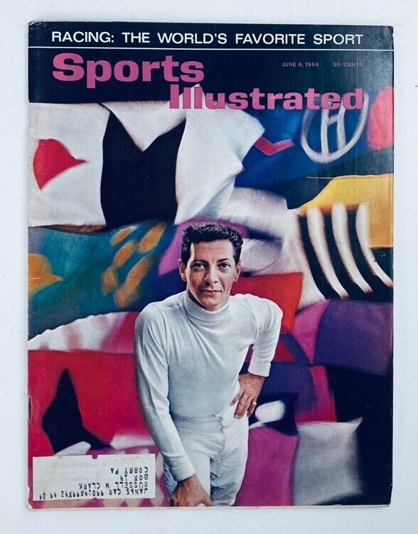 Vintage Sports Illustrated Magazine cover from June 8, 1964, featuring Bill Hartack, showcasing the theme 'Racing: The World's Favorite Sport', with vibrant colors and artistic background.