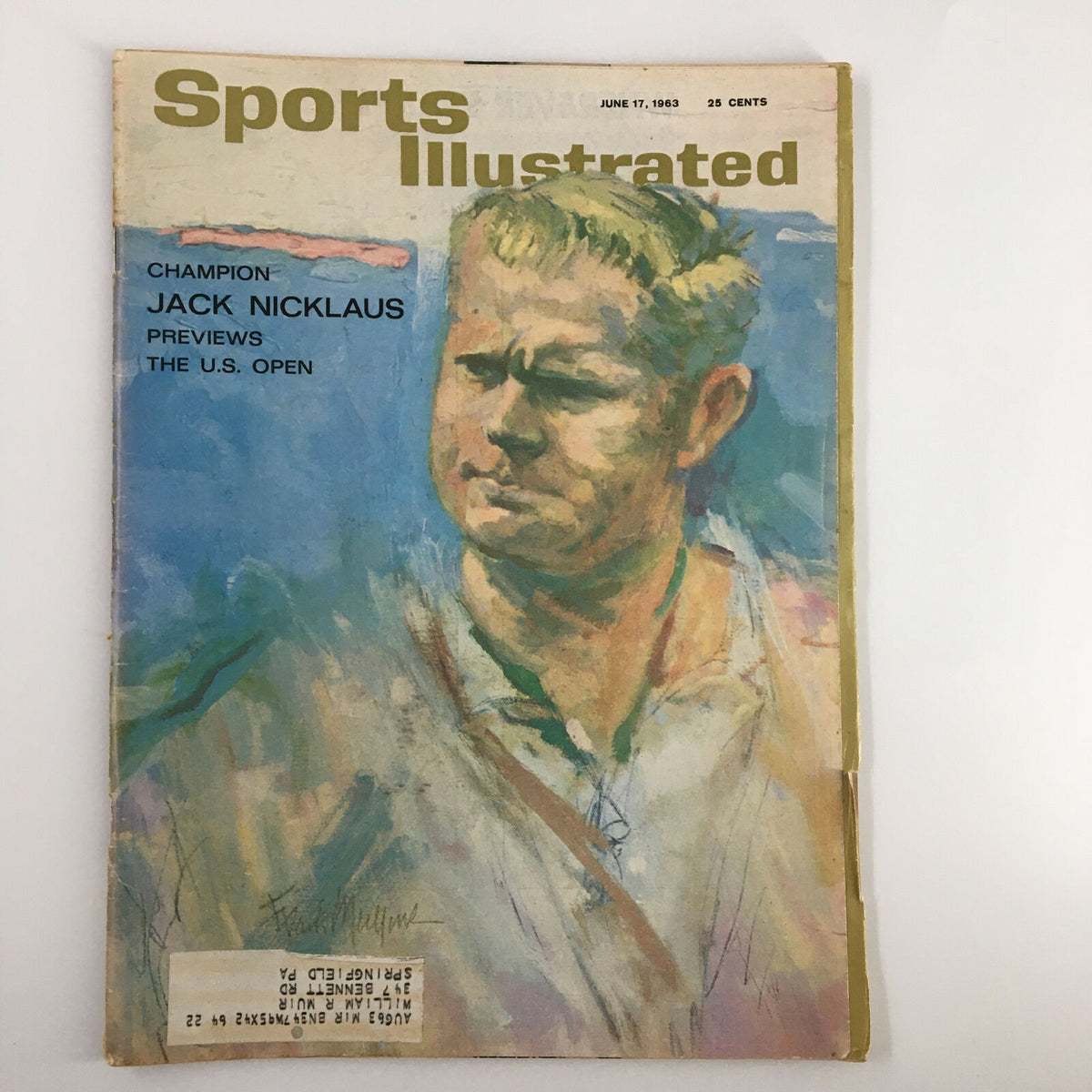 Vintage Sports Illustrated magazine from June 17, 1963 featuring Champion Jack Nicklaus on the cover, showcasing a colorful artistic portrait. This collectible magazine highlights Jack Nicklaus's legacy in golf and includes previews of the U.S. Open.
