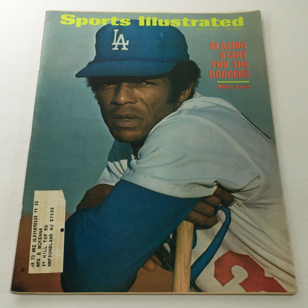 Sports Illustrated cover from May 1, 1972, featuring Willie Davis with the caption 'Blazing Start For The Dodgers'. The cover showcases Davis in a Los Angeles Dodgers uniform, emphasizing his role in the team's performance.