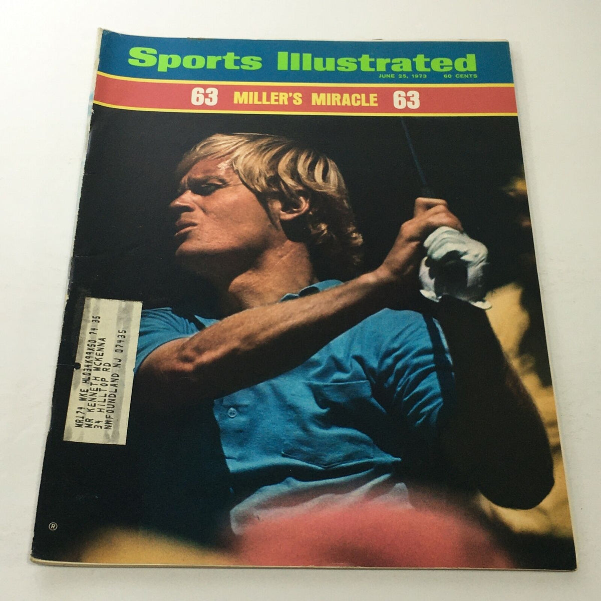 Sports Illustrated magazine cover from June 25, 1973 featuring 'Miller's Miracle 63', with a close-up image of a golfer in action.