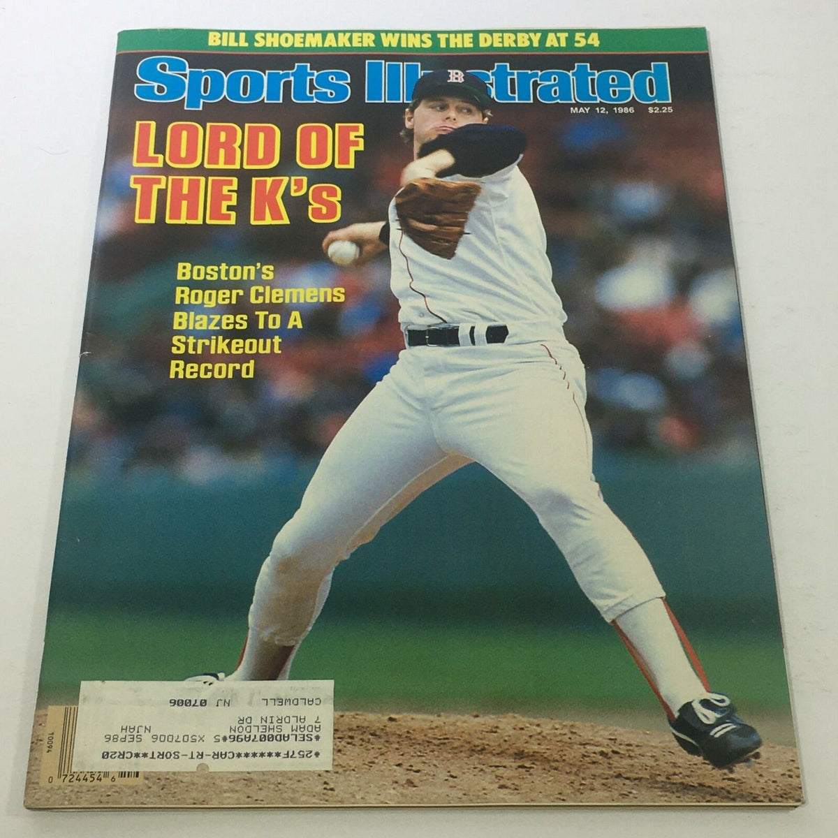 Cover of Sports Illustrated magazine from May 12, 1986, featuring Roger Clemens, titled 'Lord of the K's,' celebrating his achievement of setting a strikeout record in Major League Baseball.
