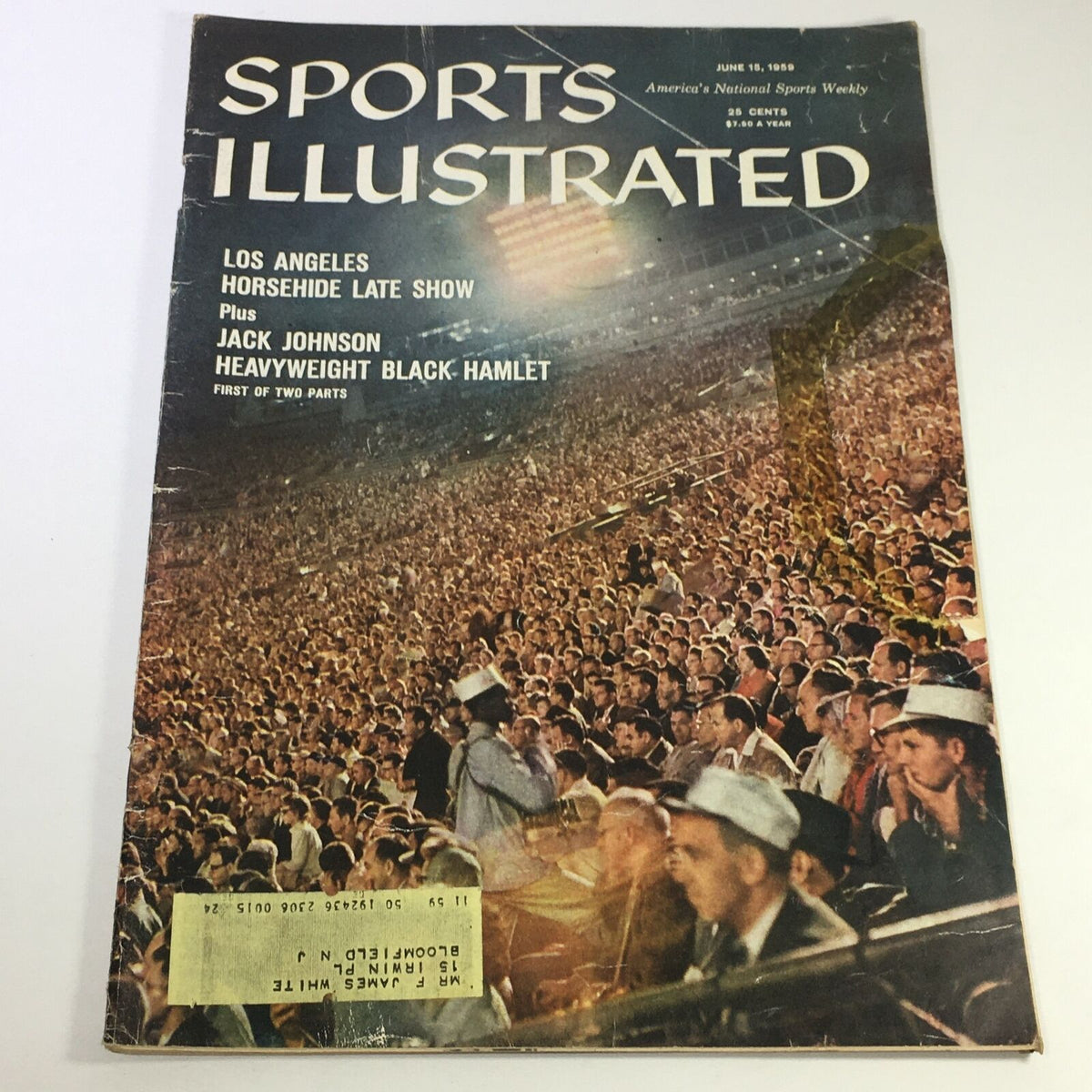 VTG Sports Illustrated Magazine June 15 1959 cover featuring Jack Johnson and Horsehide Show, showcasing a bustling crowd at an event.
