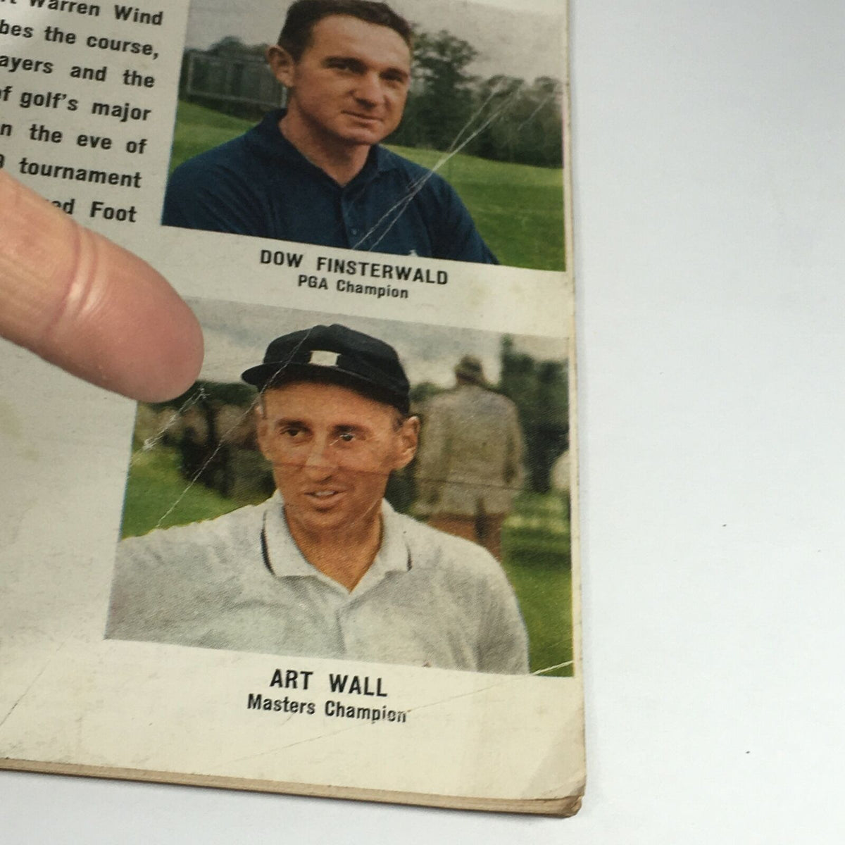 Detail from the Sports Illustrated Magazine featuring Dow Finsterwald and Art Wall, highlighting their achievements as PGA champions.