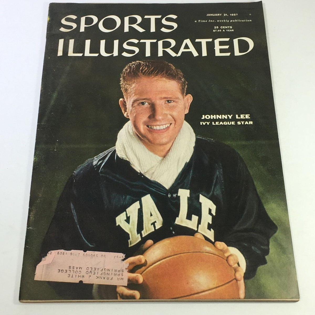 VTG Sports Illustrated Magazine Cover featuring Johnny Lee, Ivy League Star, dated January 21, 1957, showcasing a vintage design with a basketball theme.