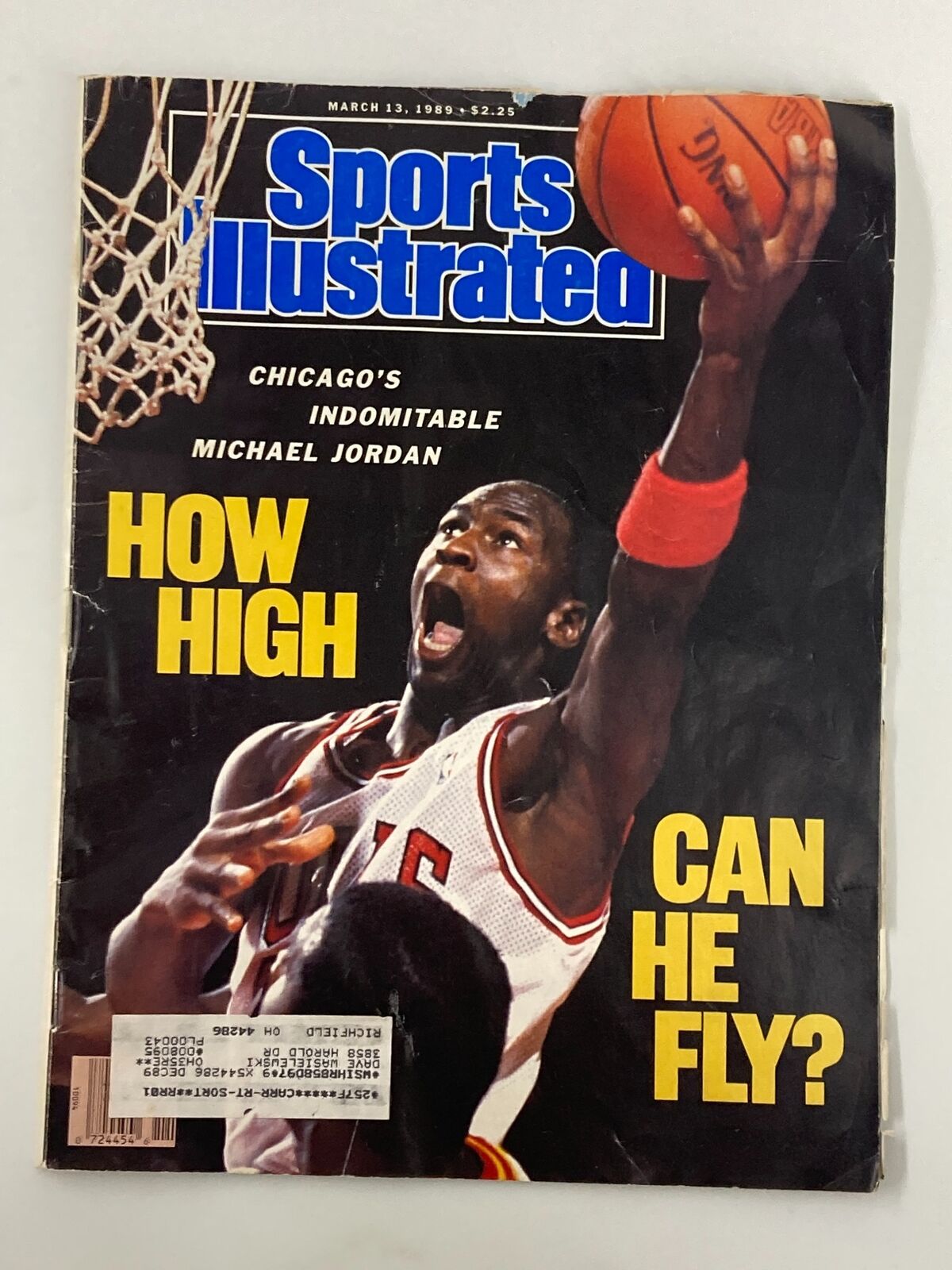 Sports Illustrated Magazine March 13 1989 featuring Michael Jordan with the headline 'How High Can He Fly?' showcasing the legendary basketball player in action.