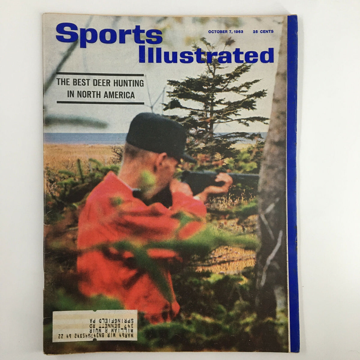 Vintage Sports Illustrated Magazine Cover from October 7, 1963 featuring the best deer hunting in North America, depicting a hunter in a red coat with a rifle in a natural setting.