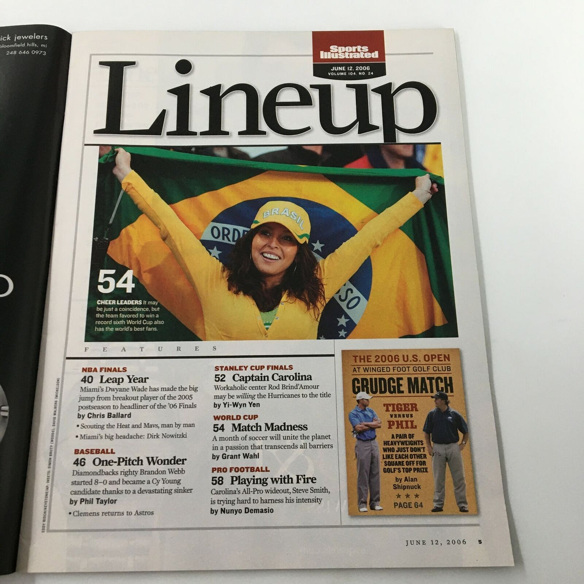 Sports Illustrated Magazine June 12 2006 cover featuring an enthusiastic Brazilian fan supporting the Miami Heat during the NBA Finals. This collectible issue highlights Dwyane Wade's historic performance and the electrifying energy of mid-2000s basketball.