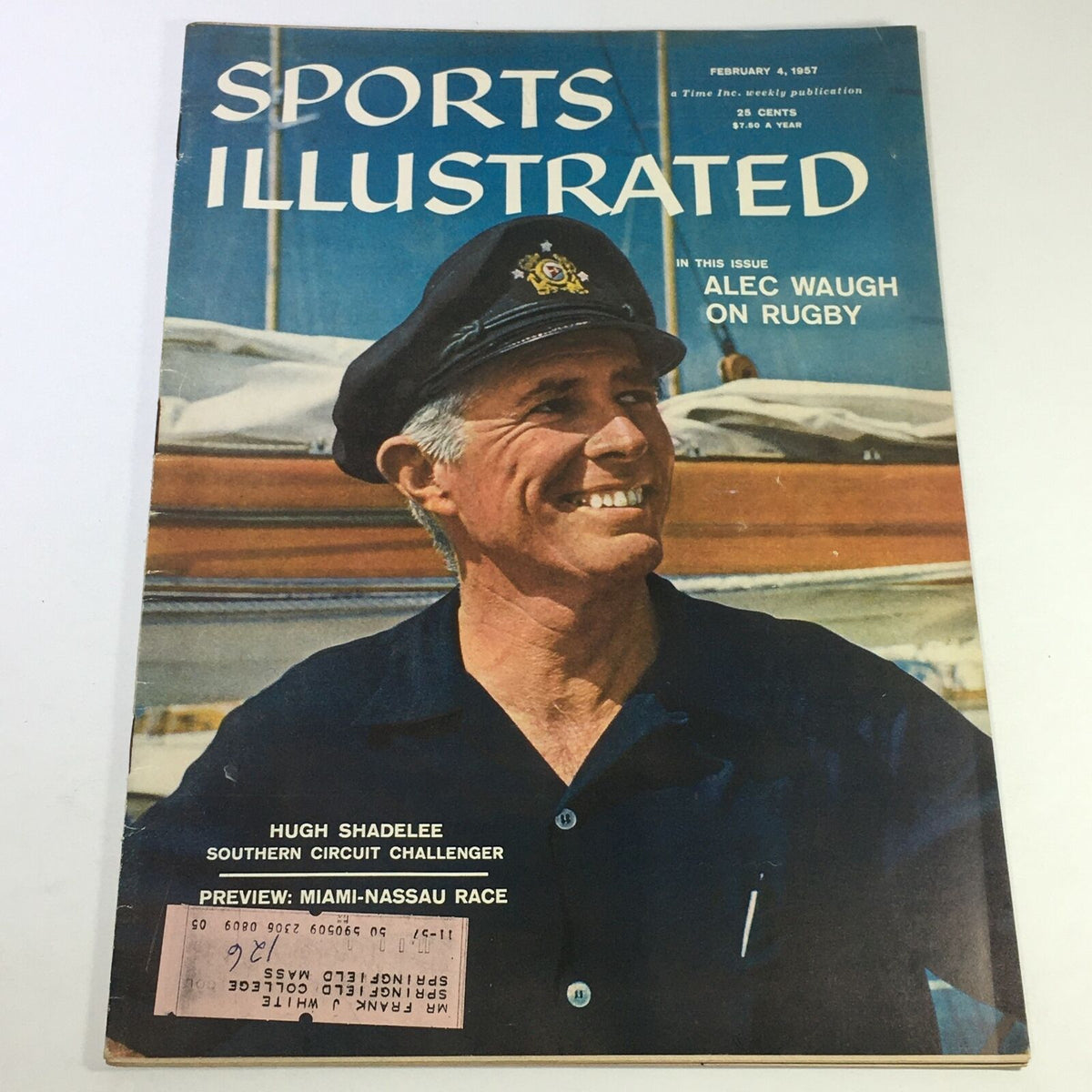 Vintage Sports Illustrated Magazine Cover from February 4, 1957 featuring Hugh Shadelee and Alec Waugh, showcasing historical sports memorabilia.