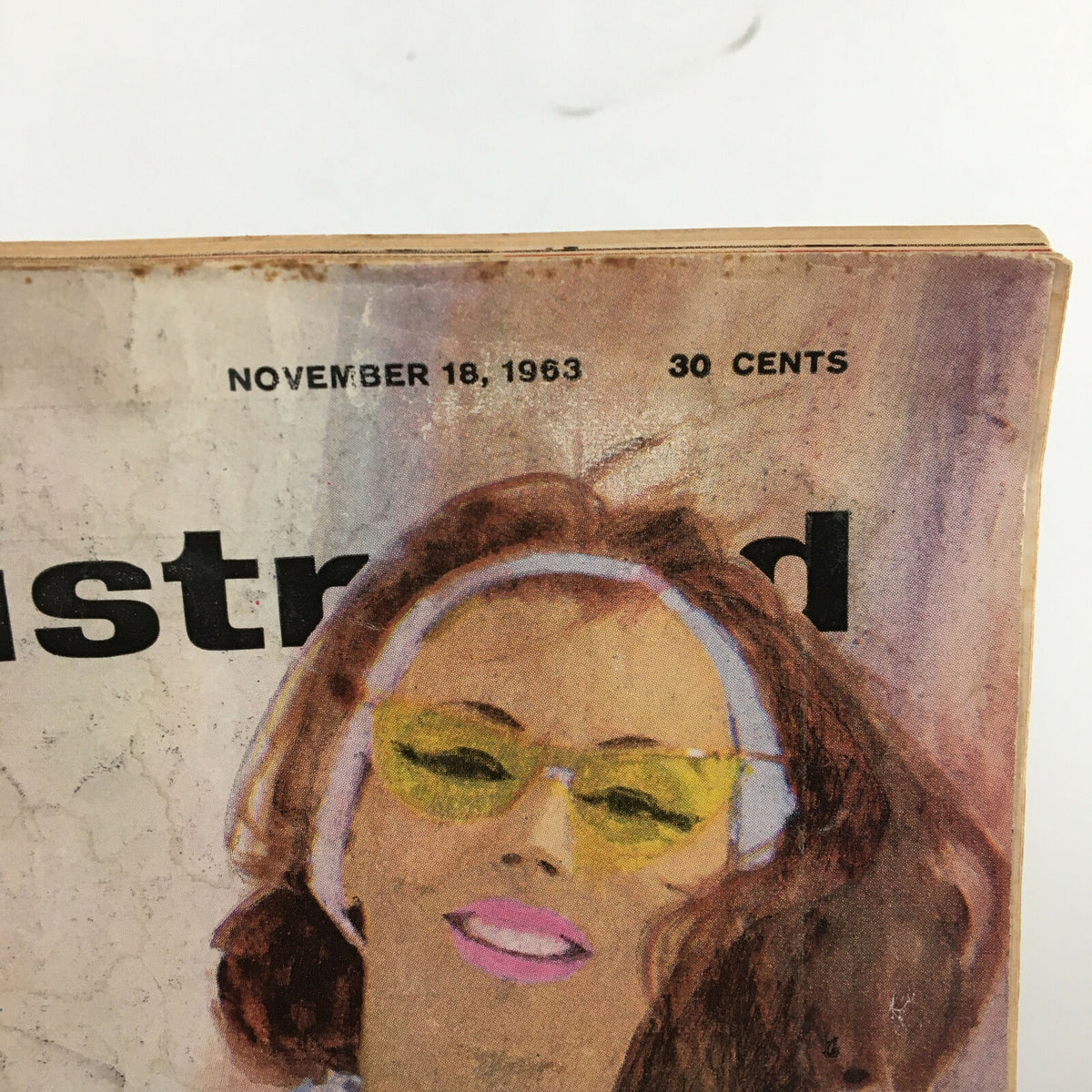 Top portion of Vintage Sports Illustrated Magazine Cover from November 18, 1963, featuring Cindy Hollingsworth and the price of 30 cents.