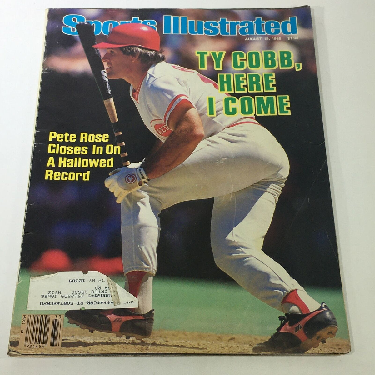 Cover of Sports Illustrated magazine from August 19, 1985 featuring Pete Rose in baseball attire, with the headline 'Ty Cobb, Here I Come' and a note about Pete Rose closing in on a hallowed record.