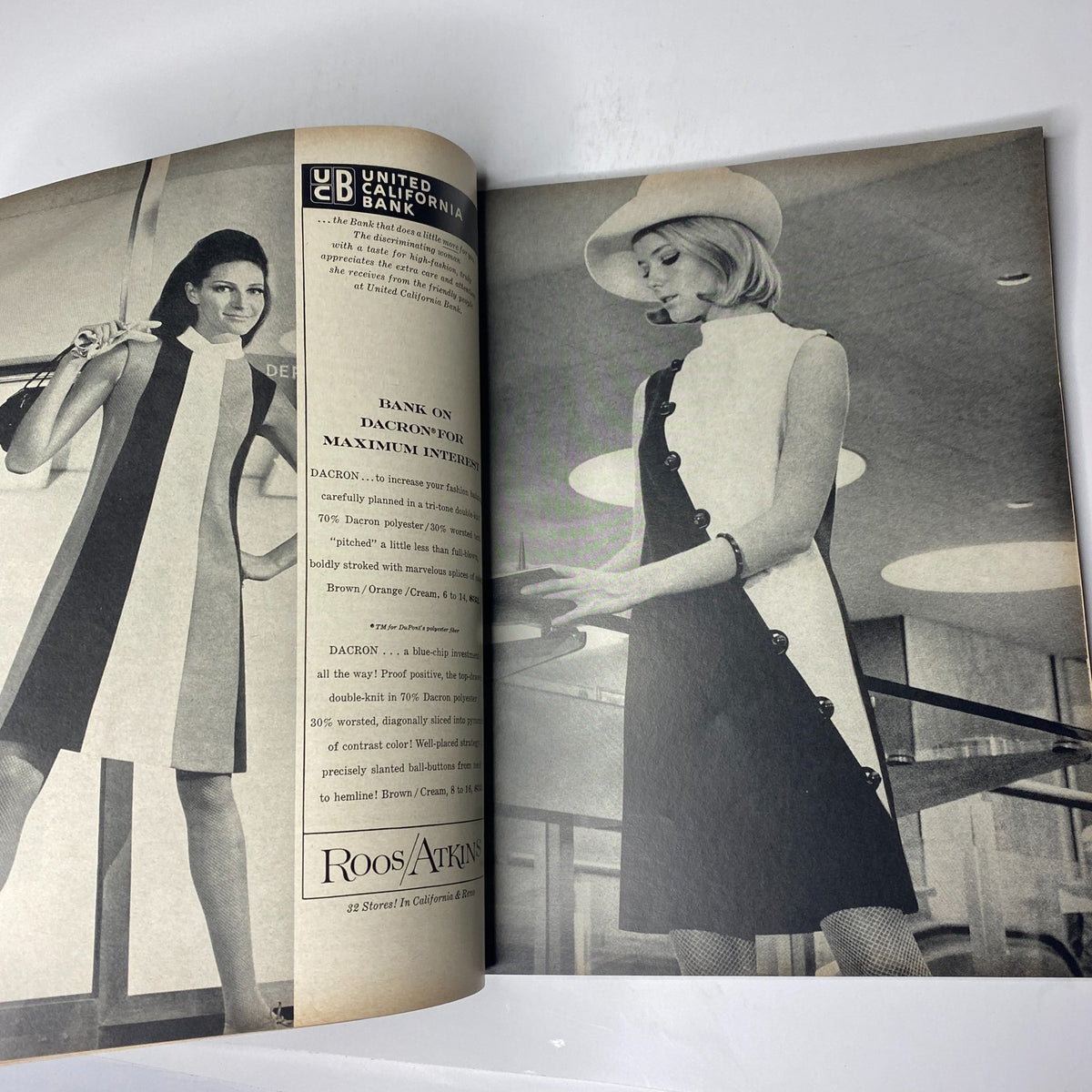 Vogue Magazine August 15, 1967, features models in chic monochrome outfits, showcasing clothing trends from the era.