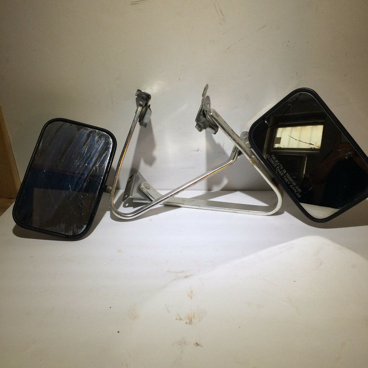 Pickup Truck Set of Side Manual Mirrors with Chrome & Metal Housing featuring two mirrors displayed together, showcasing their design and structure.