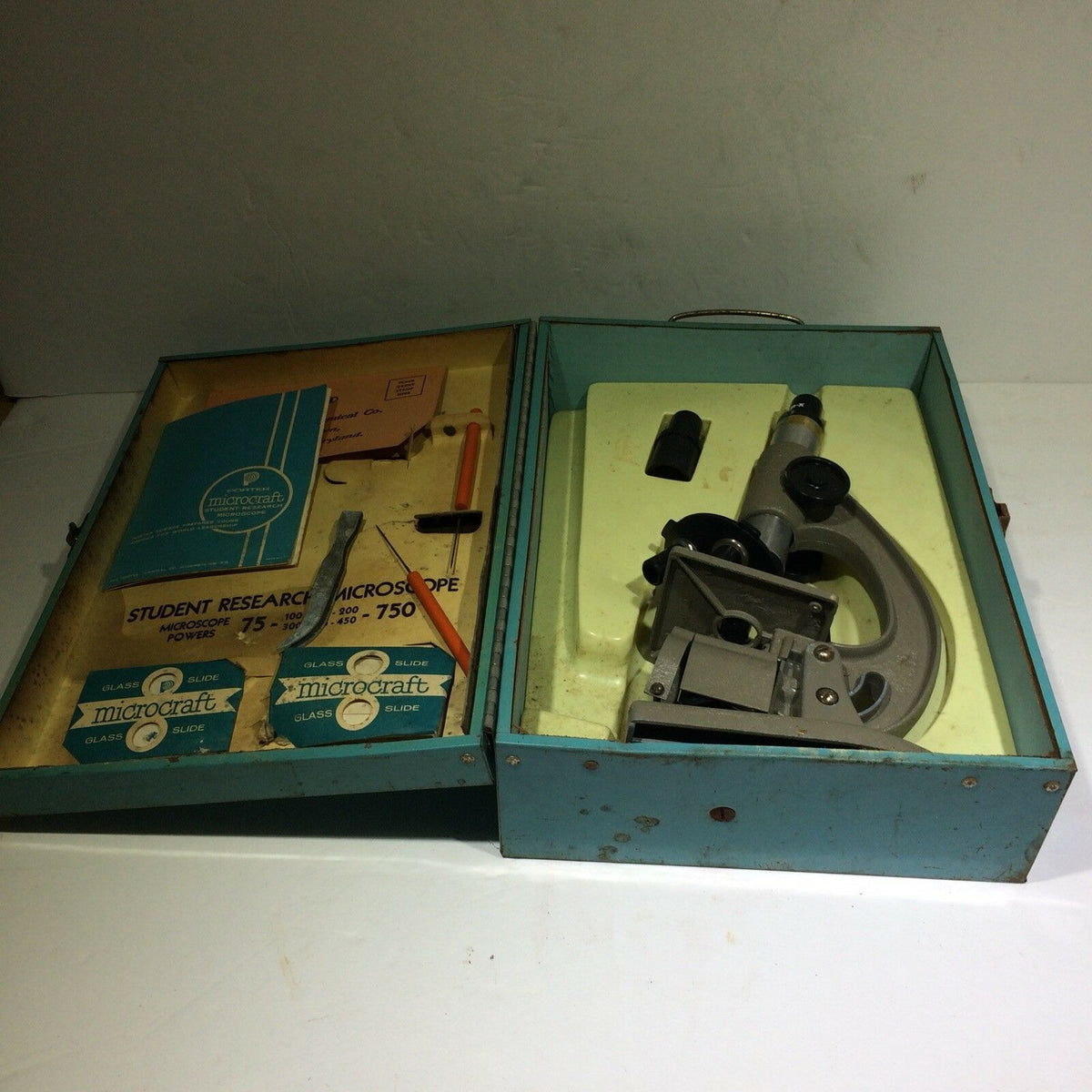 PORTER MICROCRAFT MICROSCOPE LAB KIT W/ METAL CASE
