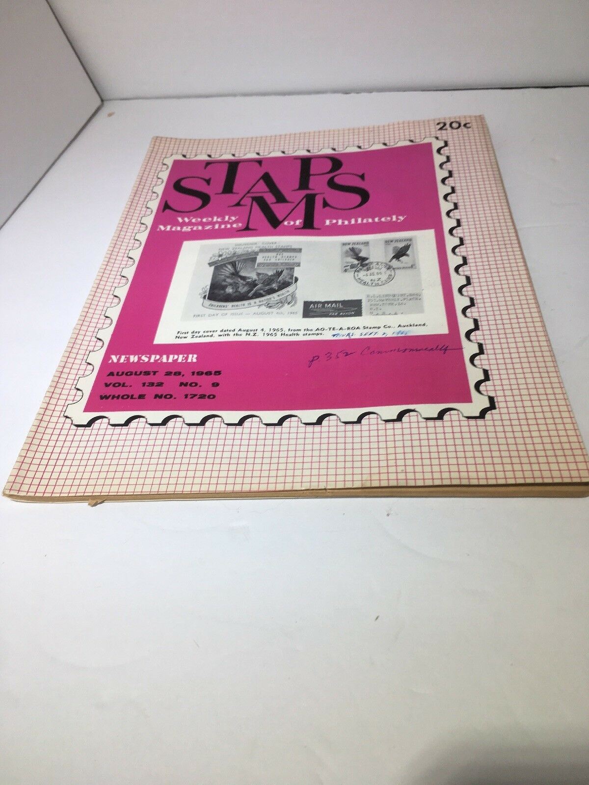 Lot of 4 Vintage HTF Stamps Weekly Magazines of Philately of the Year 1965 RARE, showing a pink cover with airmail stamp details from August 28, 1965.