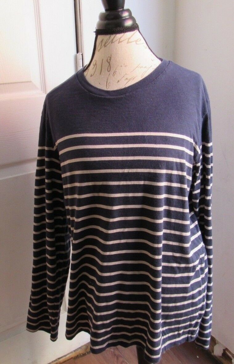 Gap Men Fitted Casual Long Sleeve Top Shirt Tee Blue Cream Stripes Size Large