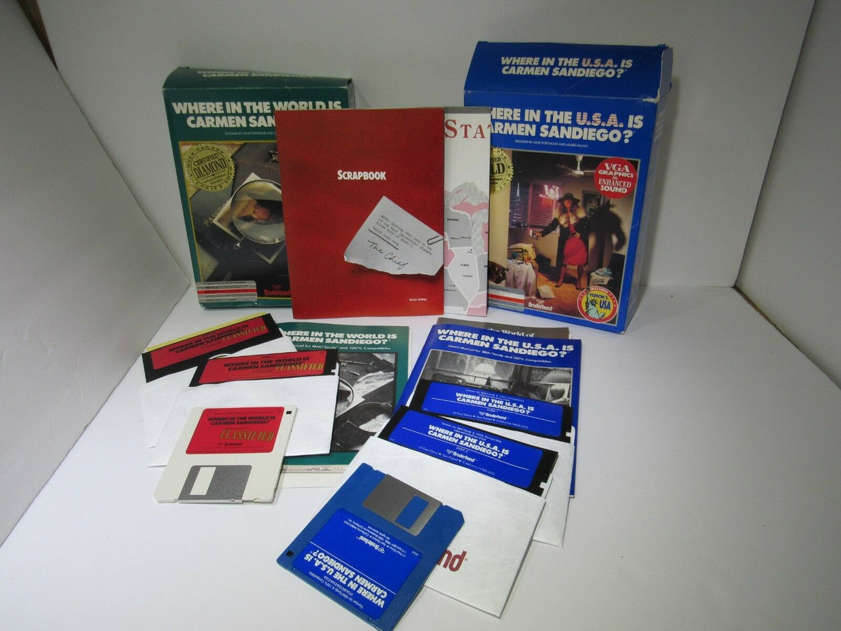 Lot of 2 Vtg Where In The World Is Carmen Sandiego Tandy Game IBM Disks Orig Box