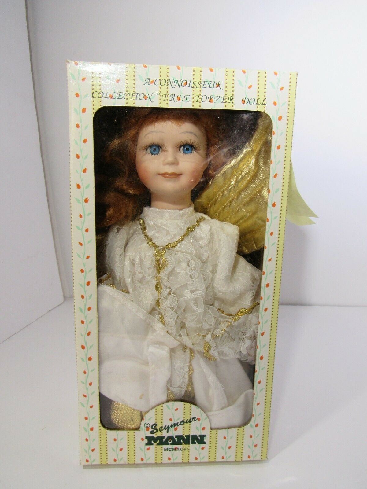 Seymour Mann ANGEL Christmas Tree Topper Gold White 10” with Tag and Box