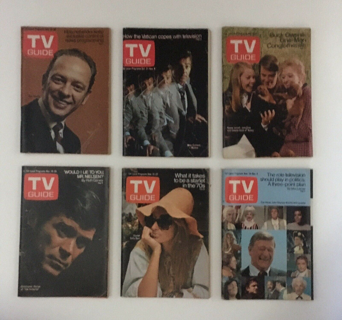 Complete Year Of TV Guide Magazines 1970 featuring six covers, showcasing notable television personalities and shows from that year.