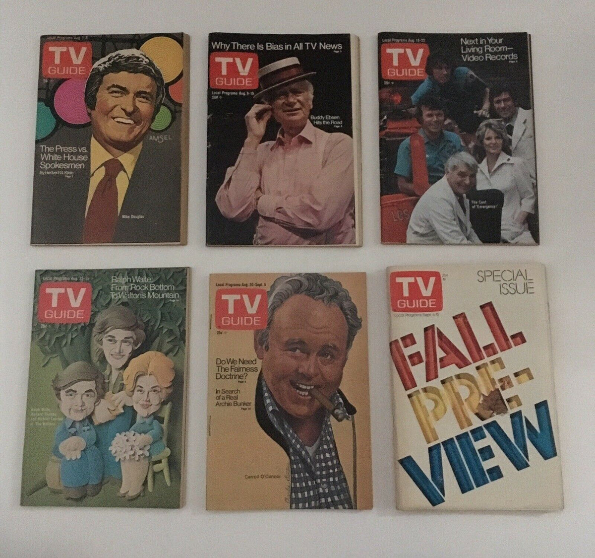 Cover of Complete Year of TV Guide Magazines 1975 featuring various issues including 'The Press vs. White House Spokesmen' and 'Fall Preview' special issue.