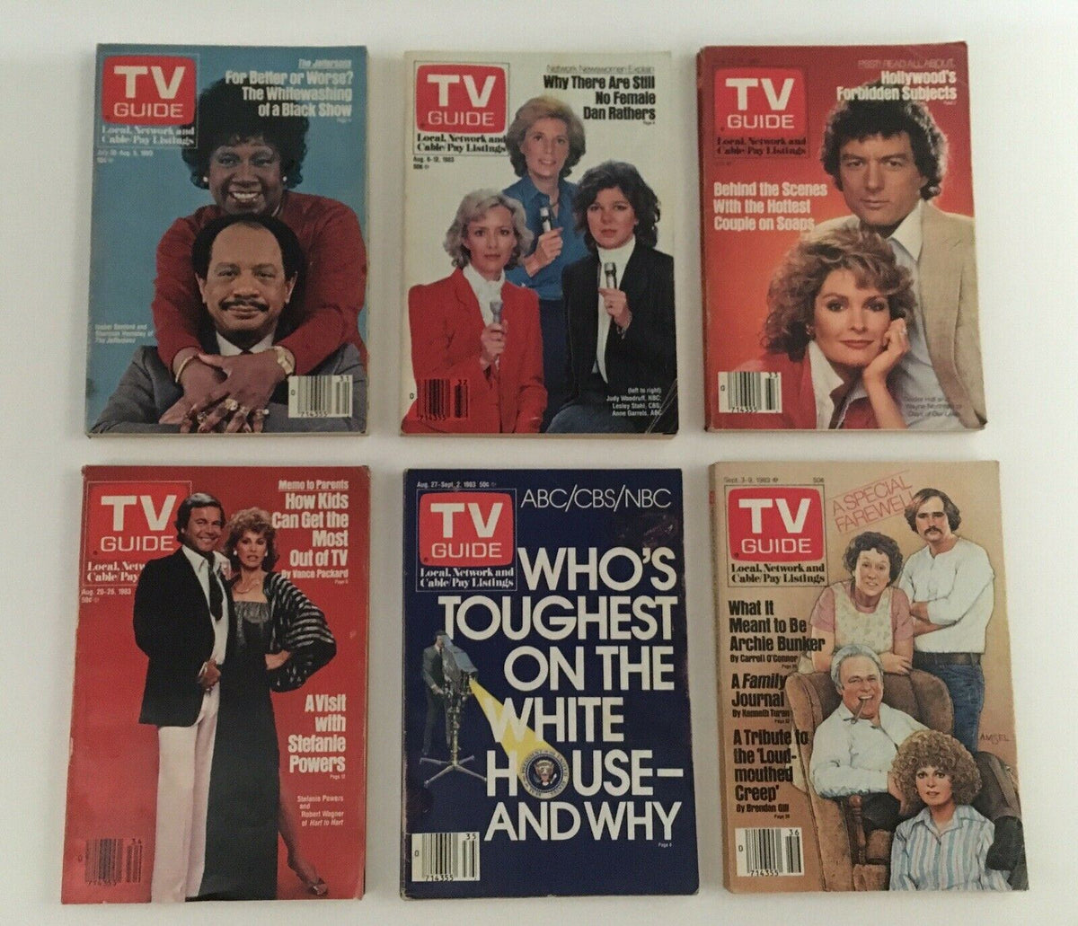 Complete Year Of TV Guide Magazines 1983, 52 Issues + Special Issue Fall Preview including magazine covers focused on TV reviews, features, and celebrity interviews from the year 1983.