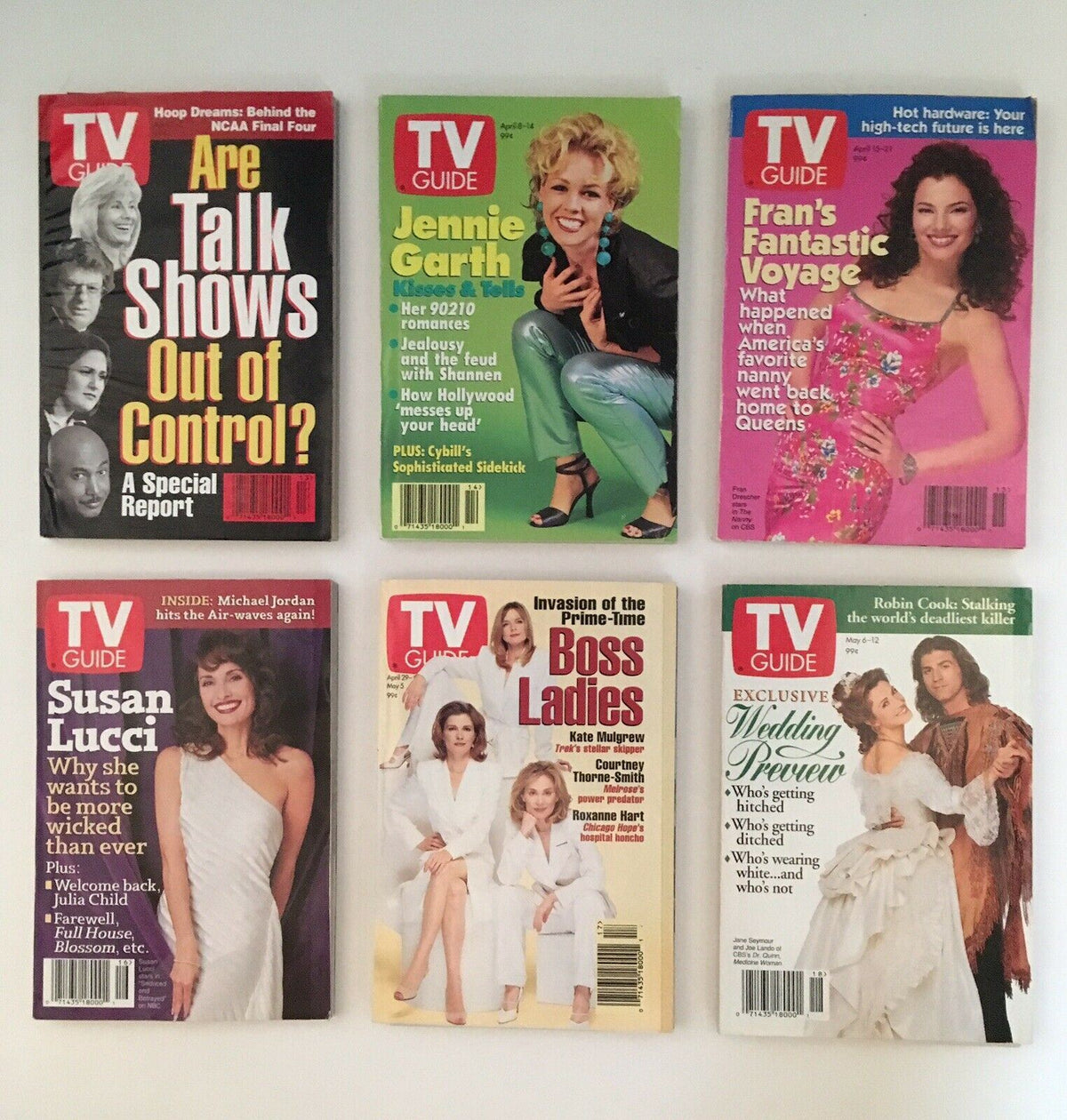 TV Guide Magazines 1995 Complete 52 Issues - Covers showcasing Jennie Garth and Fran's Fantastic Voyage. Special Issue documenting television trends and celebrity features.