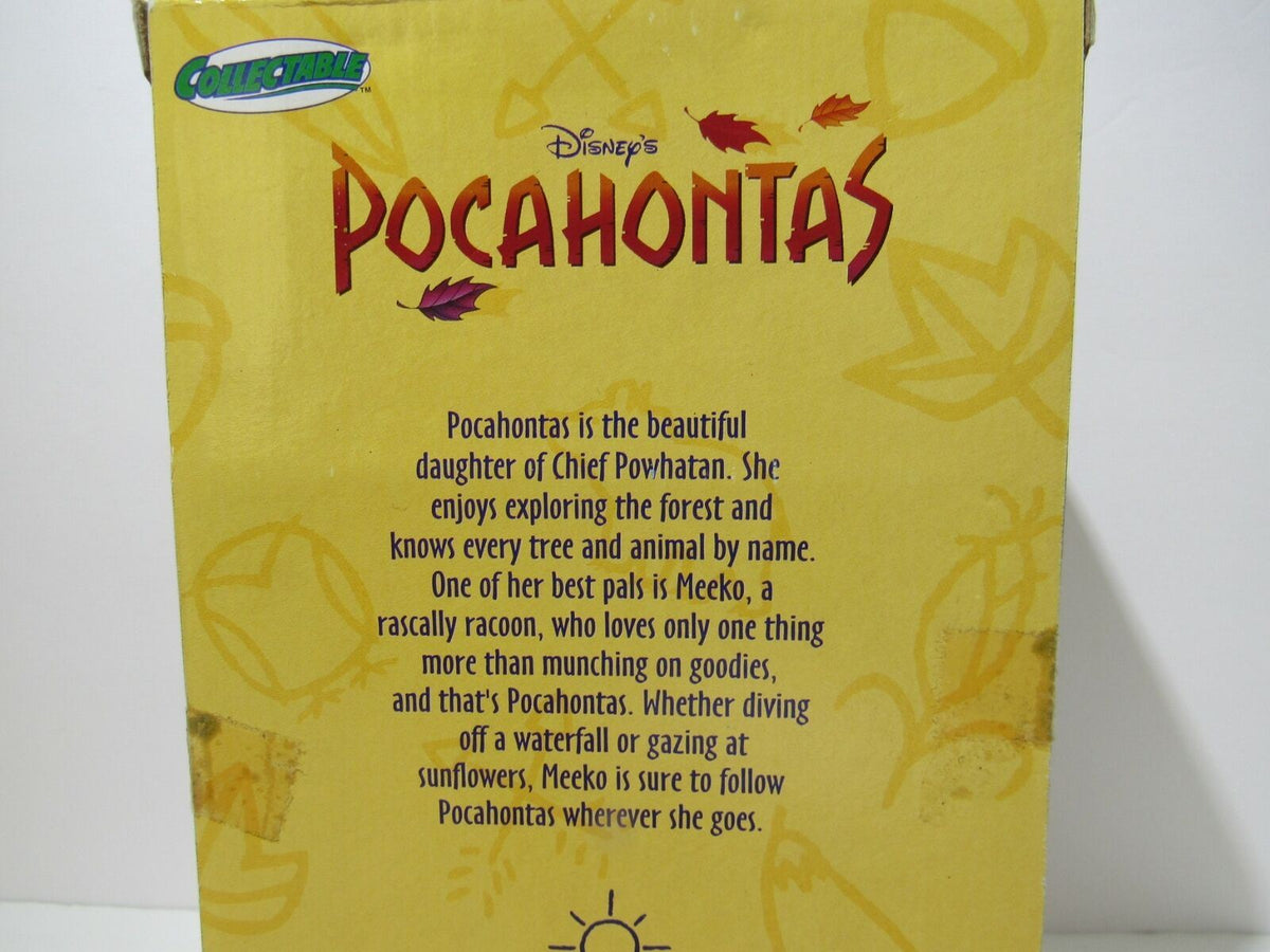 1995 Disney Pocahontas Bank Pocahontas & Meeko - Just Toys #17015 - NIB vtg, featuring a description of Pocahontas and Meeko on the box.
