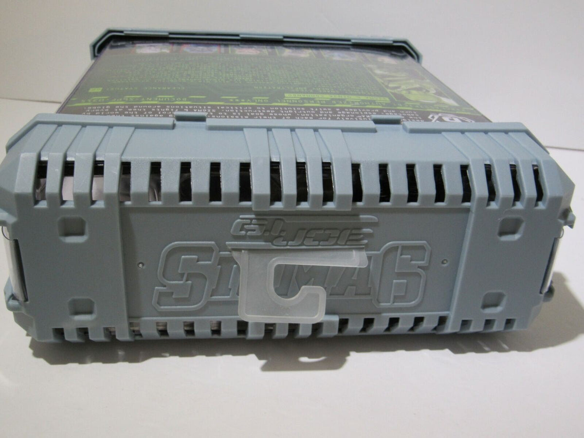 Bottom view of the packaging for G.I. Joe Sigma 6 Snake Eyes Ninja Armor 8 Inch Commando showing weapon case label and design features.