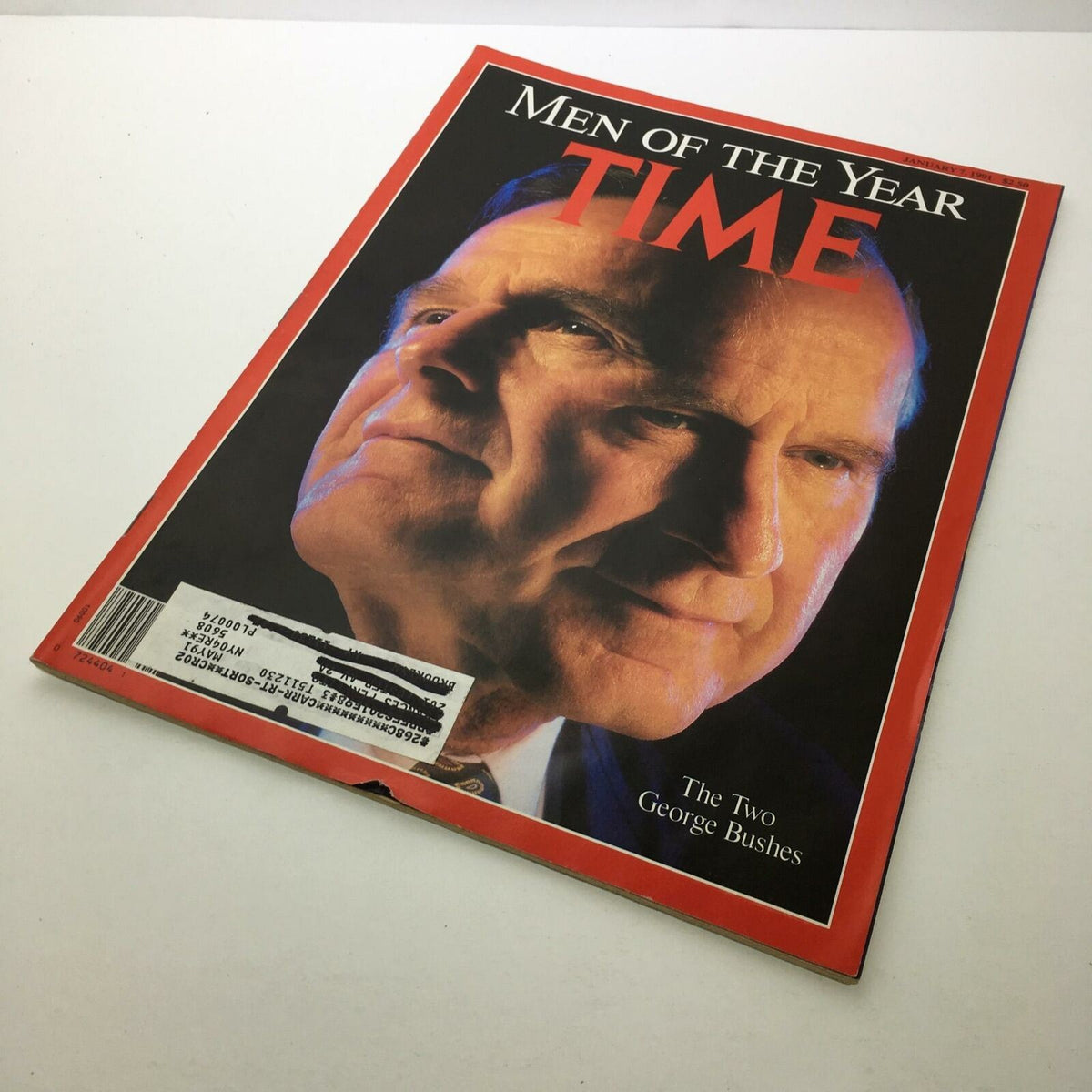 Front cover of Time Magazine from January 7, 1991, featuring the Men of the Year, George H.W. Bush and George W. Bush, with the title 'The Two George Bushes'.