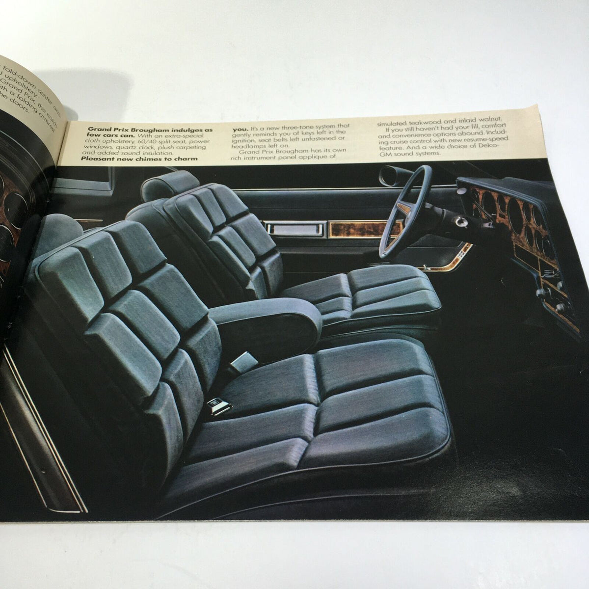 Interior view of the 1981 Pontiac Firebird showcasing plush seating and dashboard design from the 1981 Pontiac Sophisticated Firebird V-8 Engine 4-Speed Manual Car Sale Brochure.