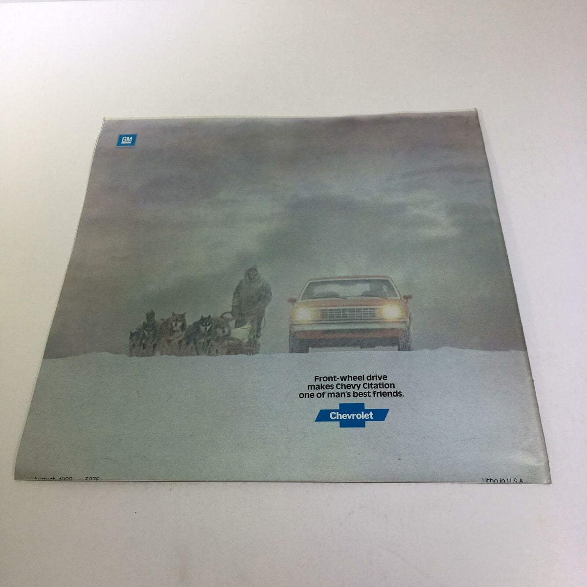 1981 Chevrolet Citation 4-Door Hatchback Sedan Car Sale Brochure advertisement featuring a snowy landscape with a Chevrolet Citation driving in winter conditions, illustrating the car's all-weather capabilities.