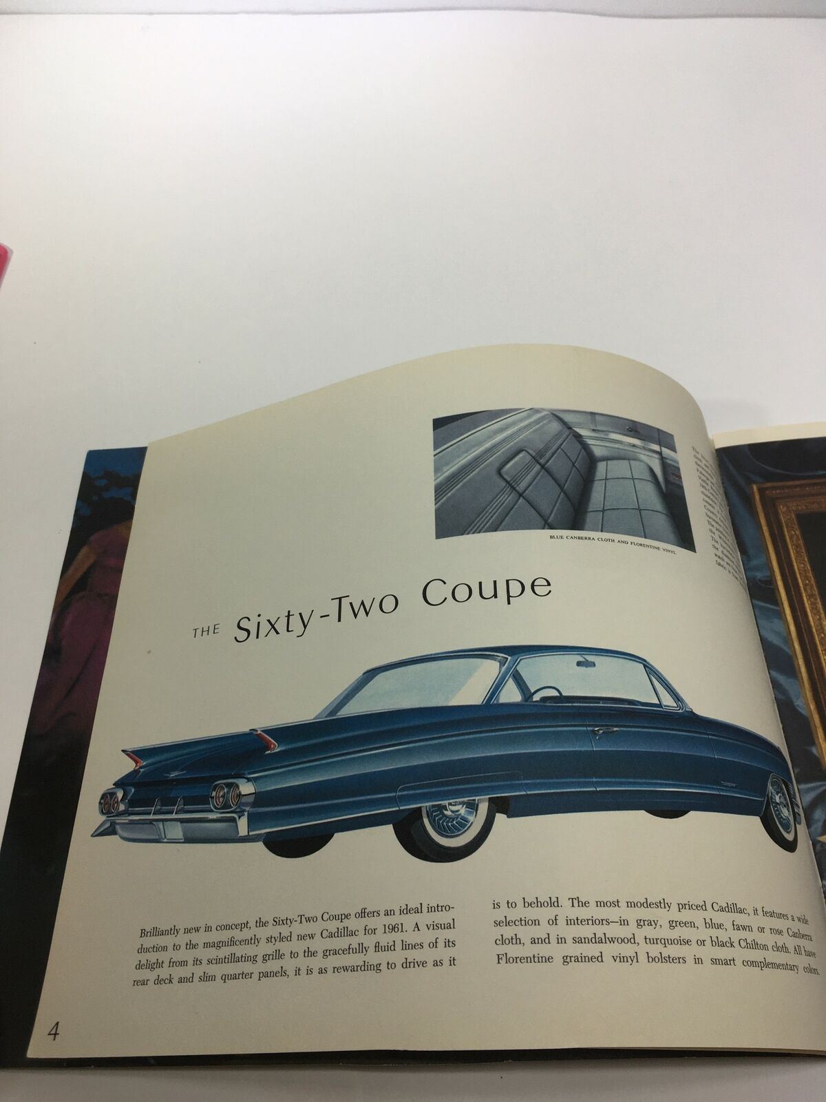 Detailed page from the 1961 Cadillac The Sixty-Two Coupe brochure illustrating the car's stylish profile and elegant features for vintage car lovers.
