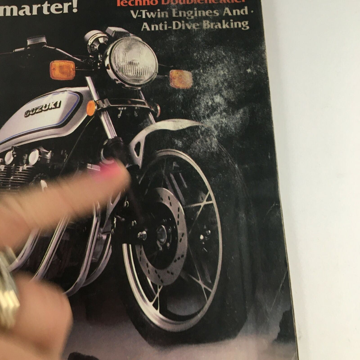 Cycle Magazine March 1981 cover featuring Suzuki GS650EX motorcycle with highlighted features such as V-Twin engines and Anti-Dive Braking technology.