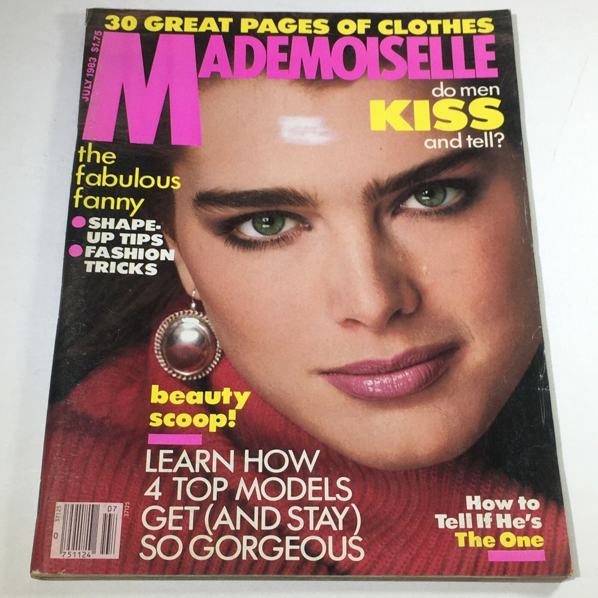 VTG Mademoiselle Magazine: July 1983 - Brooke Shields Fashion Cover featuring a close-up of a model with striking green eyes, showcasing fashion insights and beauty tips.