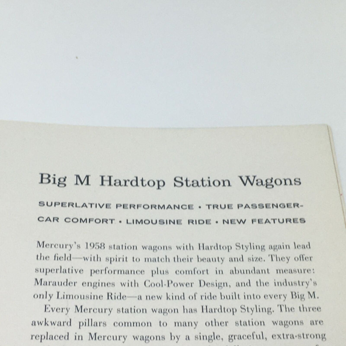 1958 Mercury 24-page BIG Vintage Sales Brochure Catalog with detailed specifications and performance of the Big M Hardtop Station Wagons.