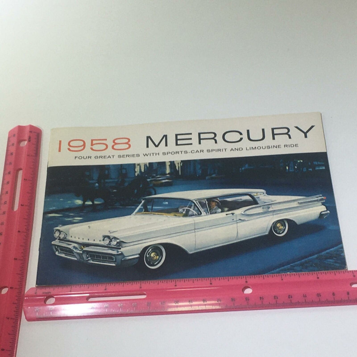 Cover page of the 1958 Mercury 24-page vintage sales brochure featuring a classic Mercury vehicle and the title '1958 Mercury - Four Great Series With Sports-Car Spirit and Limousine Ride'.