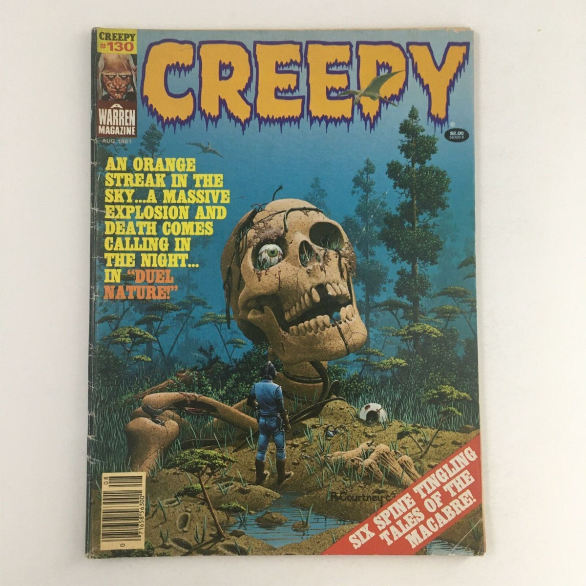 Creepy Magazine August 1981 #130 cover featuring a giant skeleton and eerie landscapes, showcasing dark themes in vintage horror.