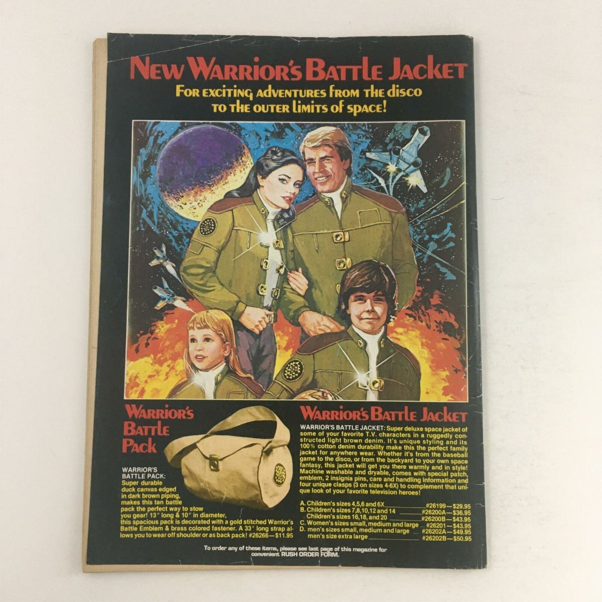 Back cover of Creepy Magazine August 1981 #130 featuring an advertisement for a futuristic Warrior's Battle Jacket, emphasizing sci-fi themes.
