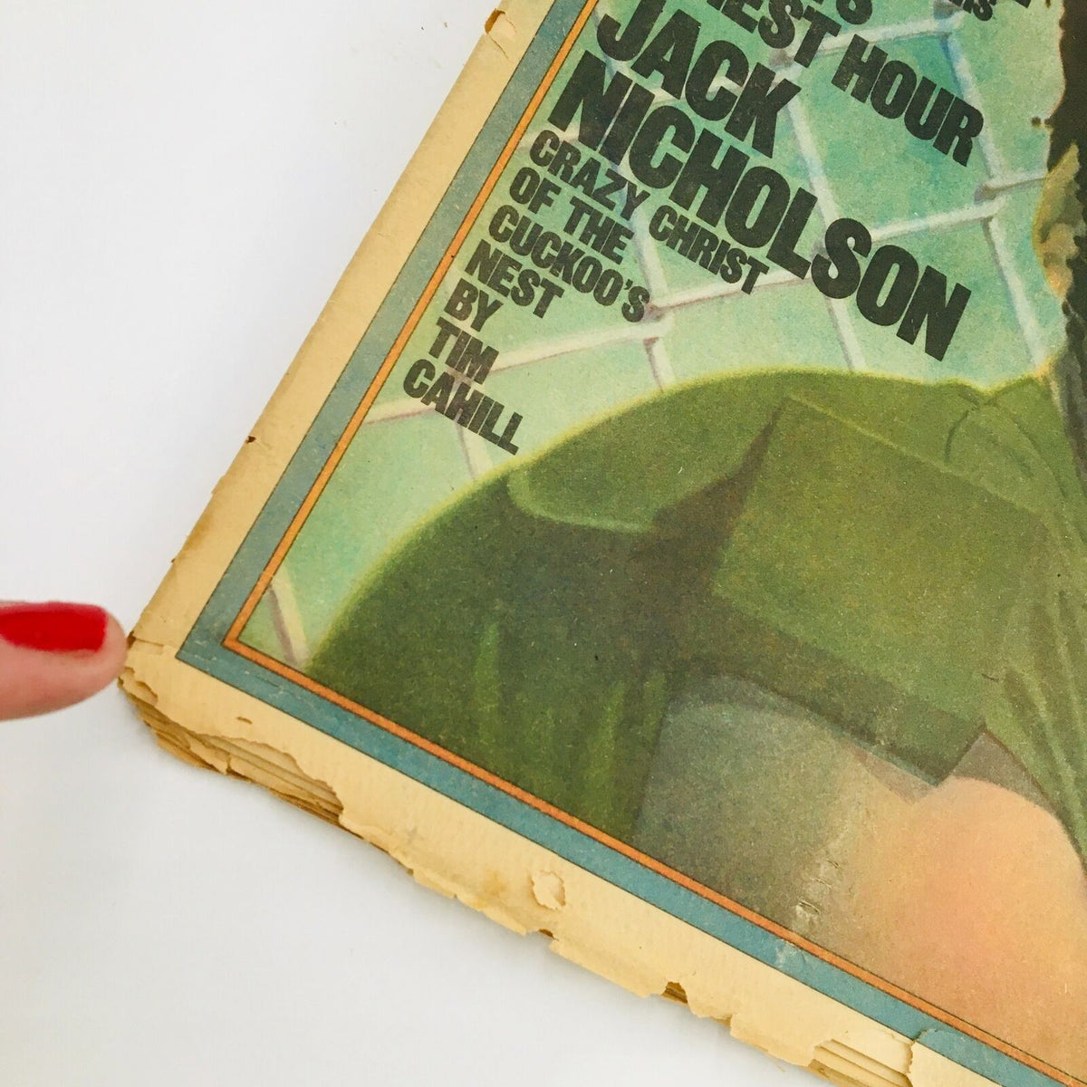 Close-up view of the Rolling Stone Magazine December 4, 1975 highlighting Jack Nicholson's profile, showcasing the unique artistic design of issue #201.