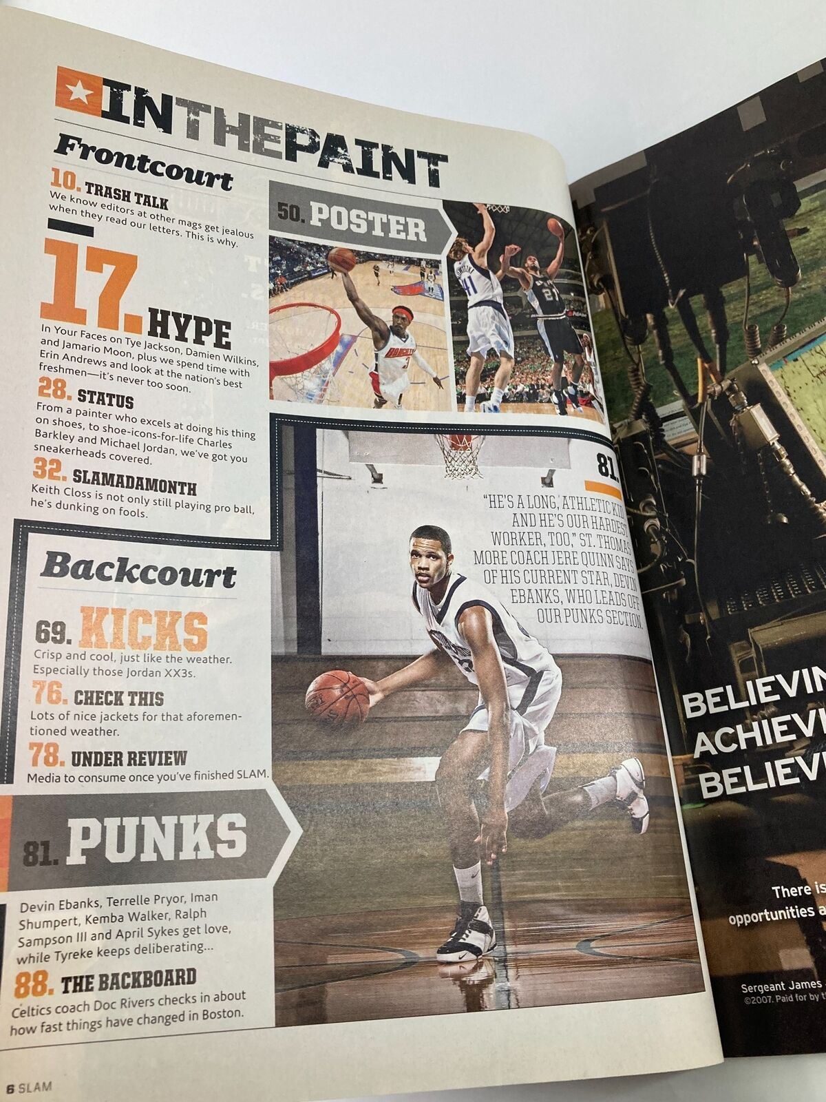 Slam Magazine March 2008 NBA, highlighting a feature page titled 'In The Paint' with sections on player hype and basketball insights, centered around notable athletes.