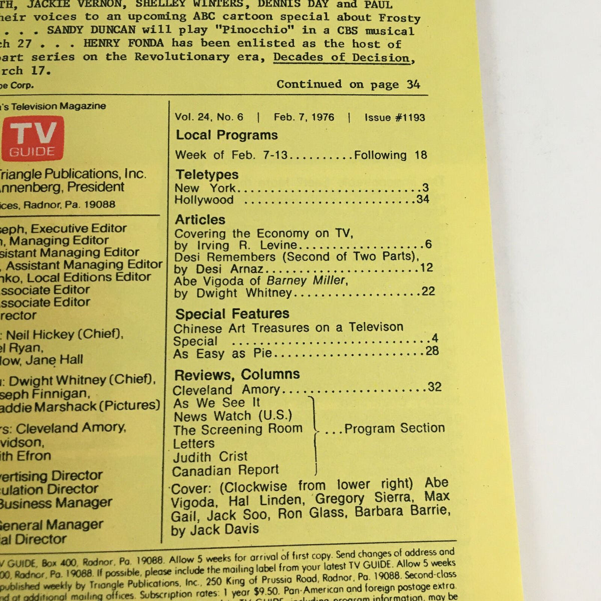 TV Guide Magazine February 7 1976 Abe Vigoda & Barney Miller Cast L.A. Edition
