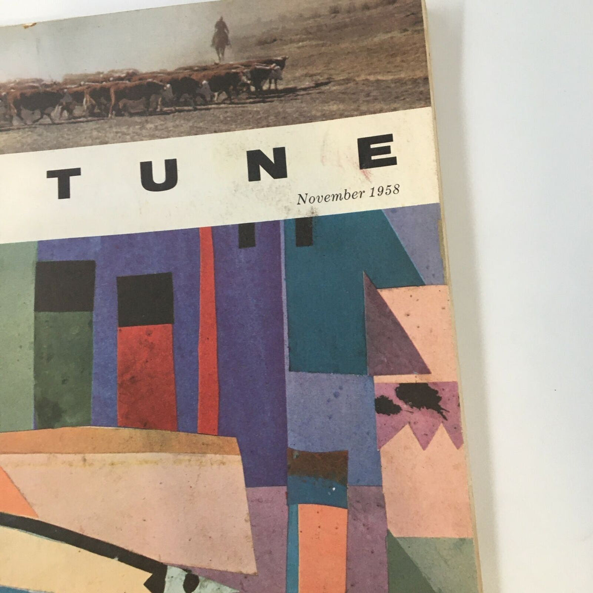 Front cover of the VTG Fortune Magazine November 1958 displaying the magazine title 'Fortune' and colorful abstract design.