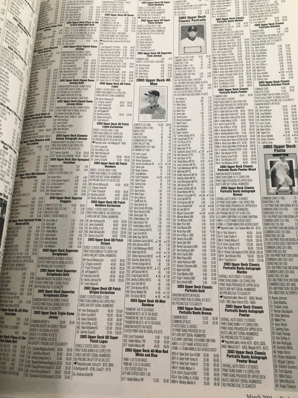 Another price listing page from Beckett Baseball Collector March 2004 #228, revealing pricing for collectible baseball cards from different sets.