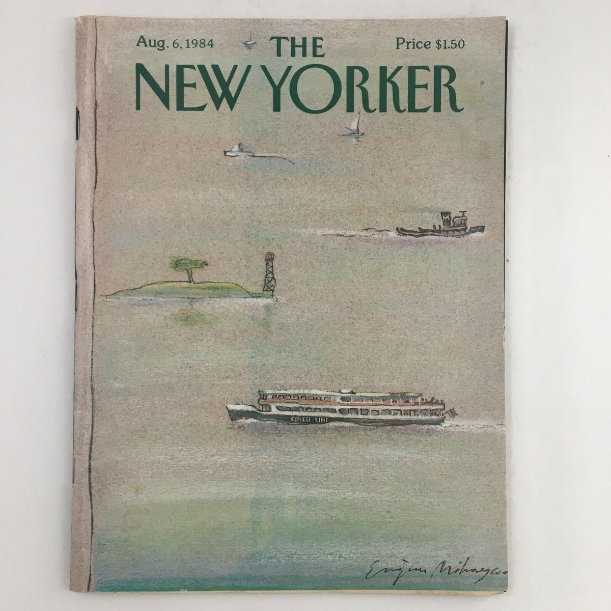 Cover of The New Yorker Magazine from August 6, 1984 featuring a cover illustration titled 'Sailing Ships' by Eugene Mihaesco, showcasing vintage nautical themes.