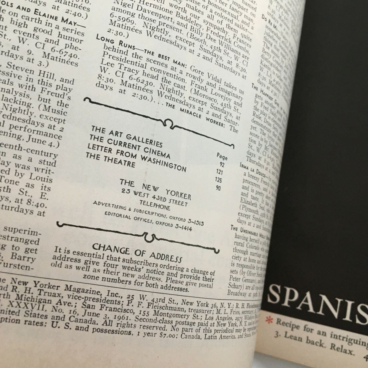 Interior page of The New Yorker Full Magazine June 3 1961 displaying magazine content and advertisements, reflecting the era's journalism.