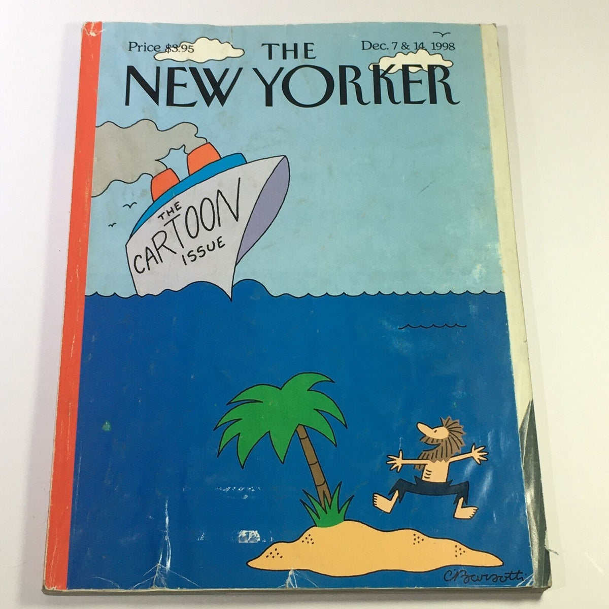 Cover of The New Yorker Magazine December 7 & 14, 1998 featuring an illustration of an island cruise with humorous cartoon elements by Charles Barsotti.