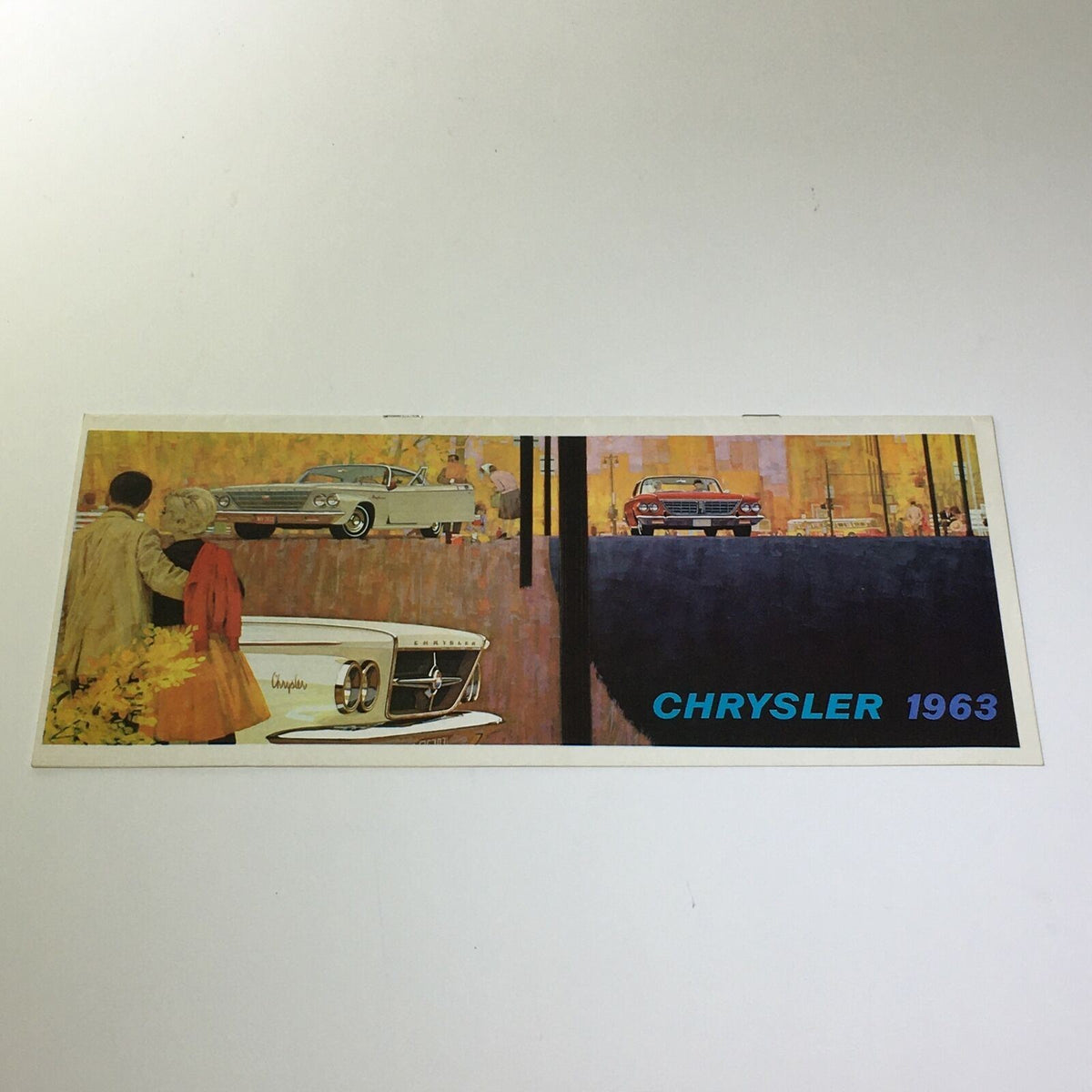1963 New Yorker by Chrysler 300 catalog brochure cover featuring a vintage illustration of Chrysler cars and the year 1963.