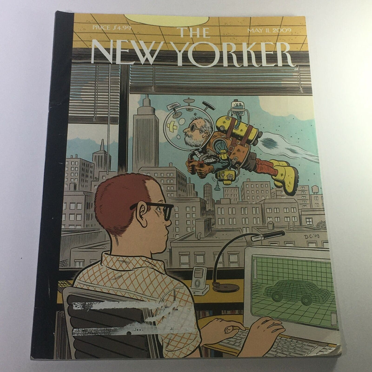 The New Yorker May 11 2009 cover featuring a striking illustration by Dan Clowes, depicting a whimsical scene with an astronaut character and skyscrapers in the background.