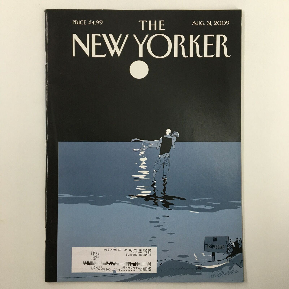 Cover art of The New Yorker Full Magazine August 31 2009 featuring the illustration by Istvan Banyai, showcasing a serene lakeside scene with a standing figure.