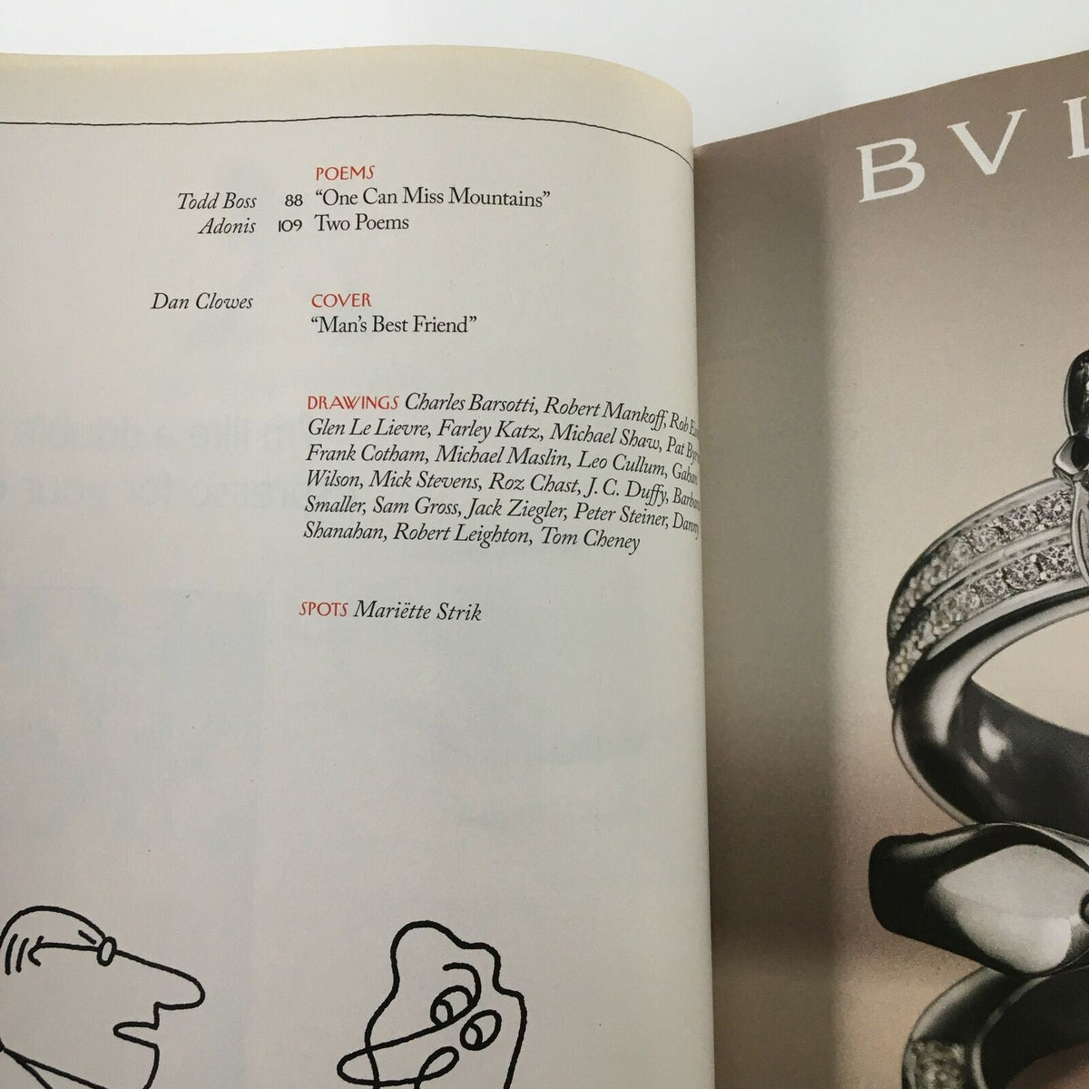 Interior page from The New Yorker magazine May 12, 2008, highlighting the poem and artwork by Dan Clowes titled 'Man's Best Friend', reflecting the magazine's artistic contributions.