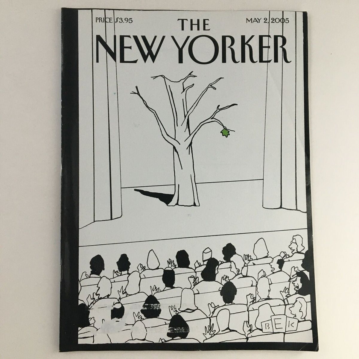 Cover of The New Yorker magazine from May 2, 2005, featuring an illustration by Bruce Eric Kaplan, depicting a tree and audience with a unique artistic style.